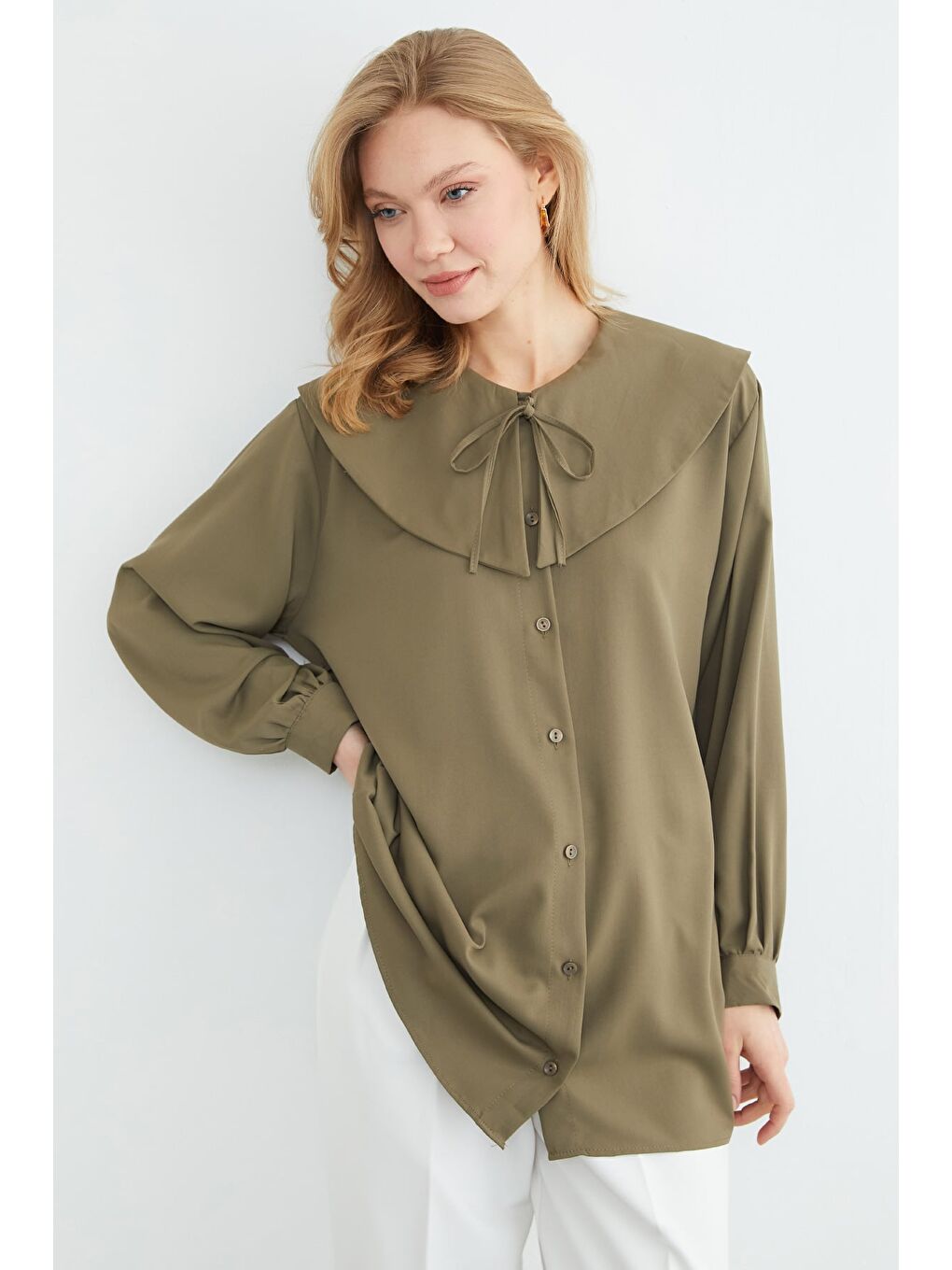 Haki Fullamodest Bebe Yaka Balon Kol Tunik-1