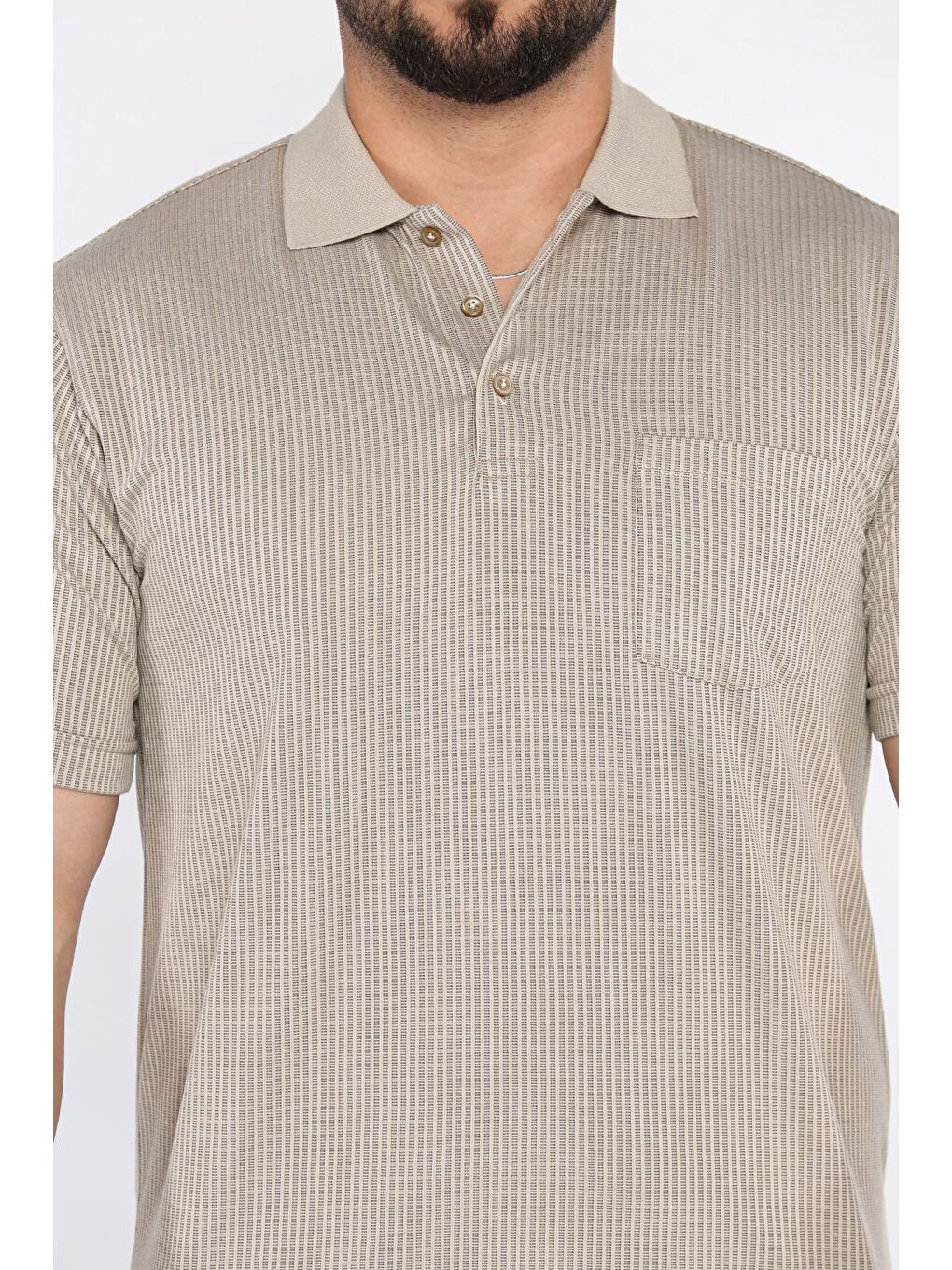 Bej Polo Yaka Cepli Erkek Tişört-3