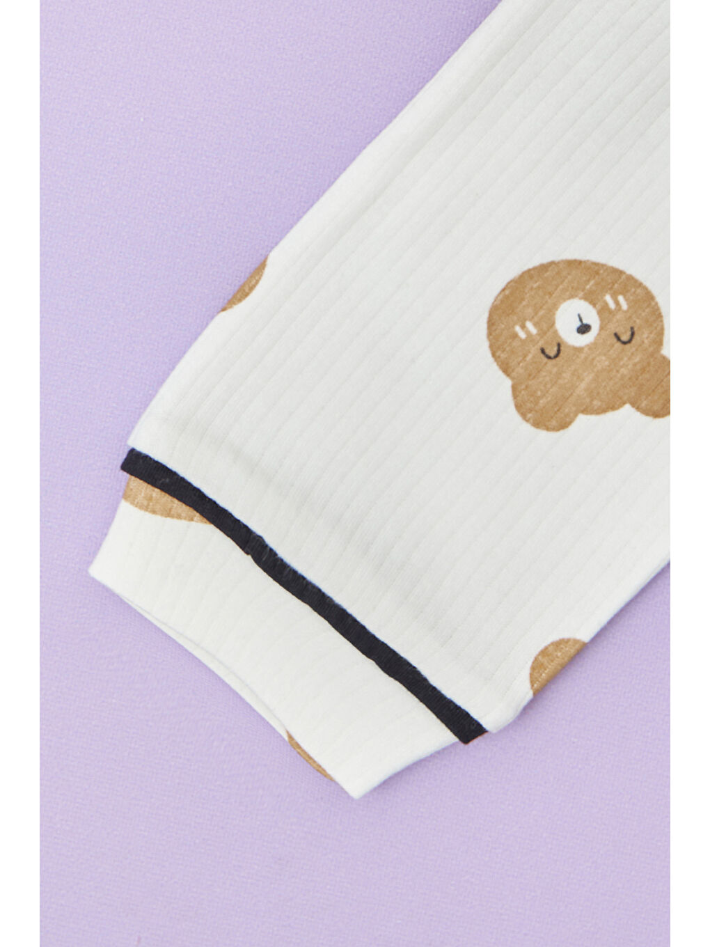 Kahverengi Ayıcık Baskılı Fitilli Unisex Çocuk Pijama Takımı-3