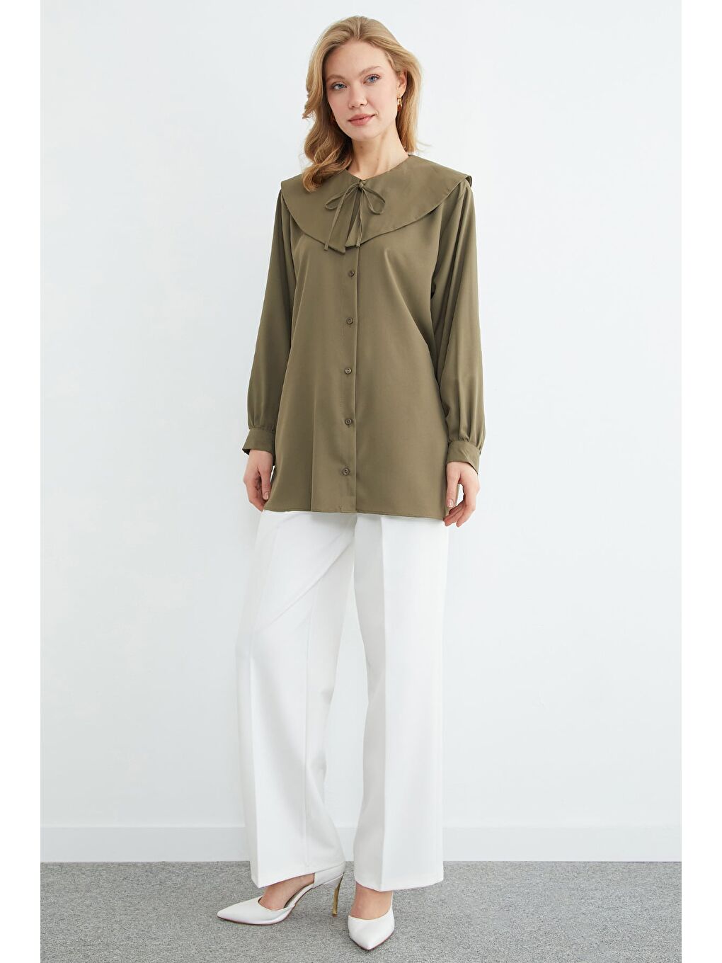 Haki Fullamodest Bebe Yaka Balon Kol Tunik-2