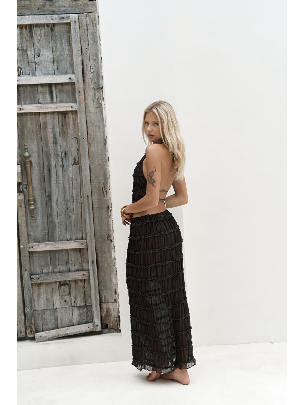 Kahverengi Sofi Transparan Kahve Crop Etek Takım-2