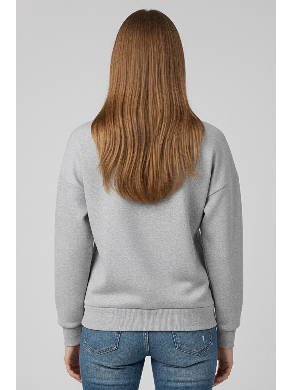 Baskılı İki İplik Sweatshirt Gri - 27991-GRI-2