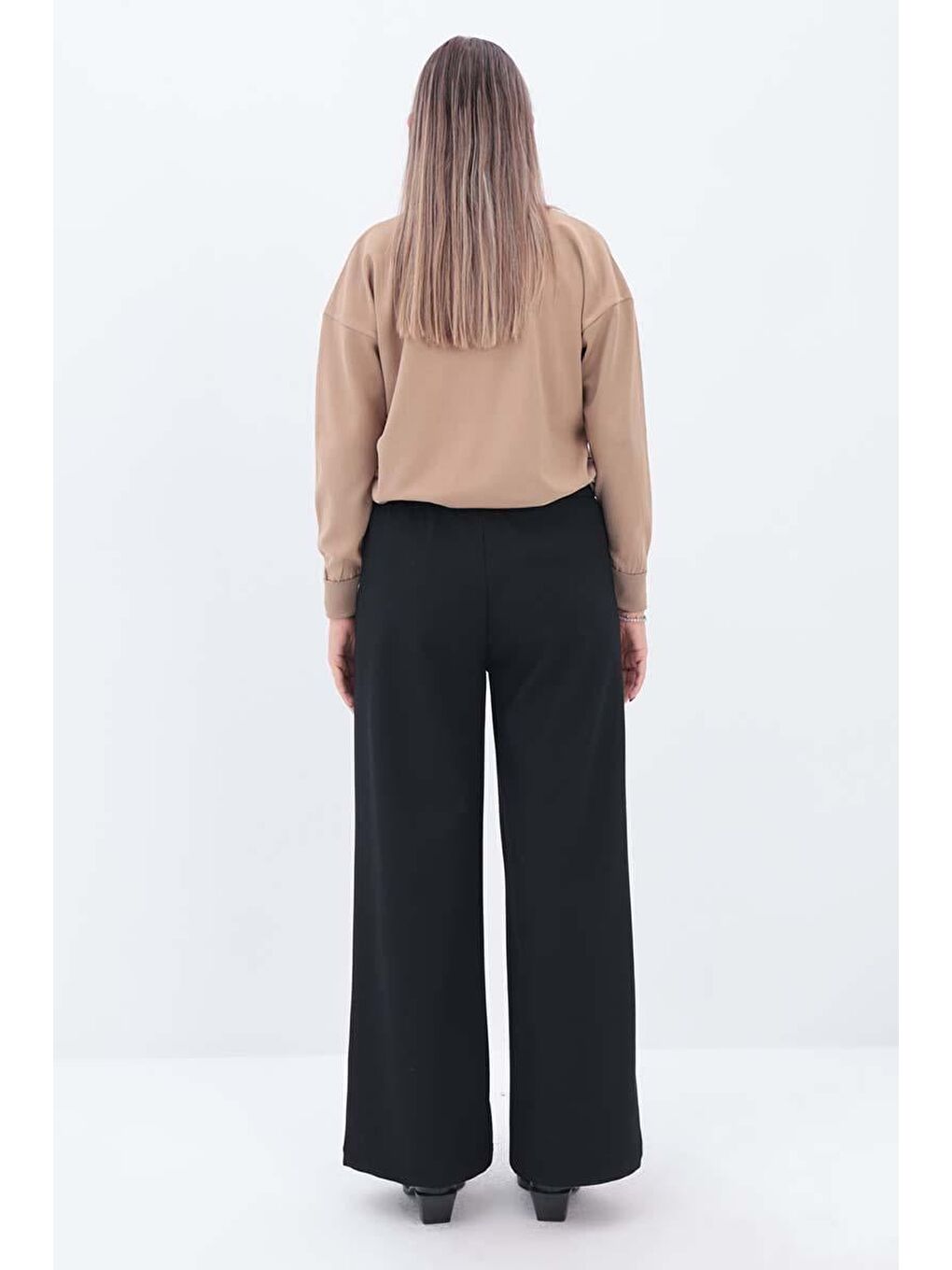 Siyah-Beli Lastikli Kordonlu Pantolon-3
