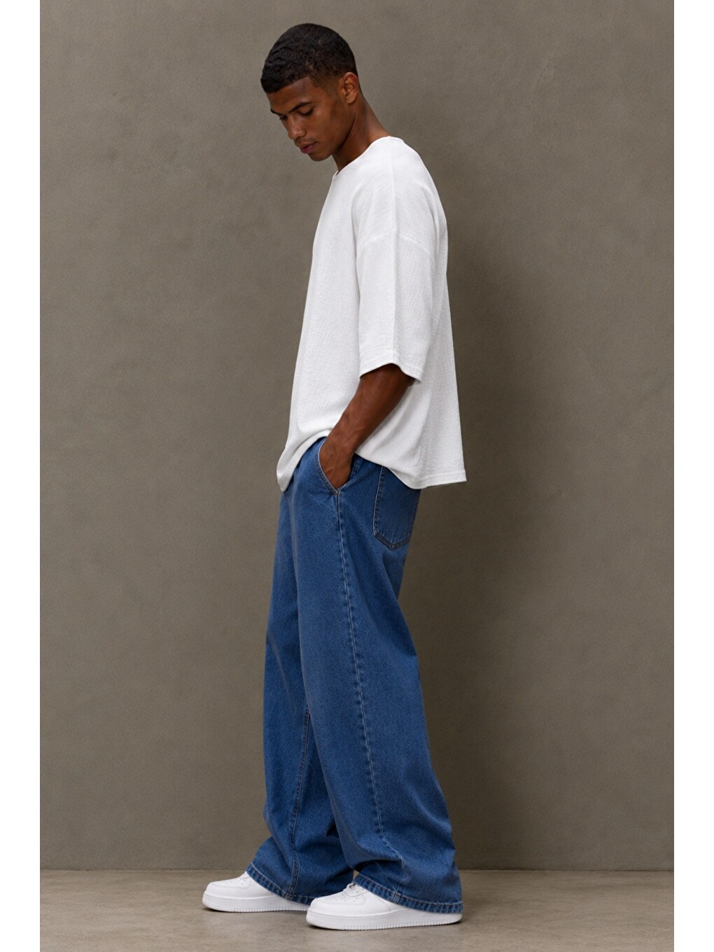 Beyaz Erkek Oversize Keten Görünümlü Basic Tişört – Salaş Kesim Bisiklet Yaka Günlük Streetwear T-shirt-1