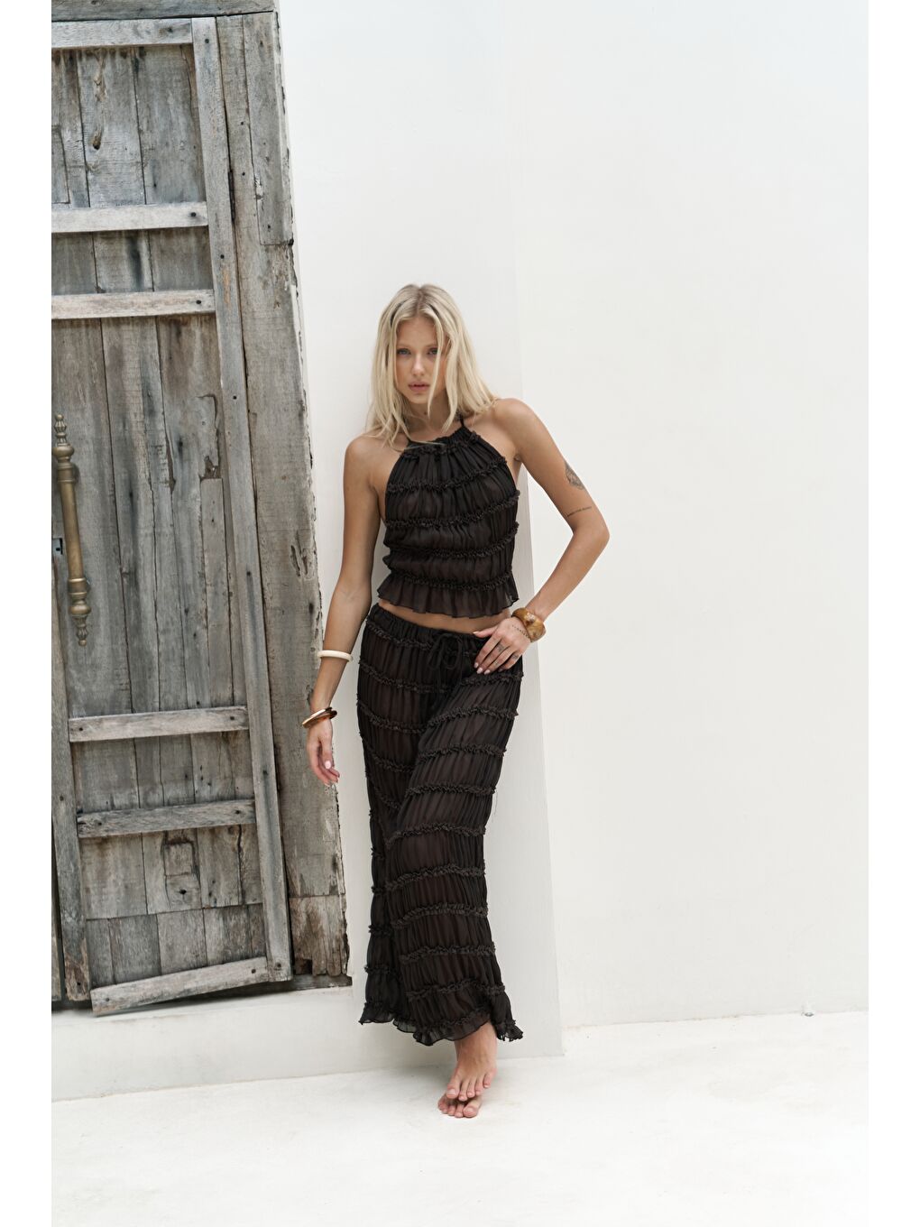 Kahverengi Sofi Transparan Kahve Crop Etek Takım-5