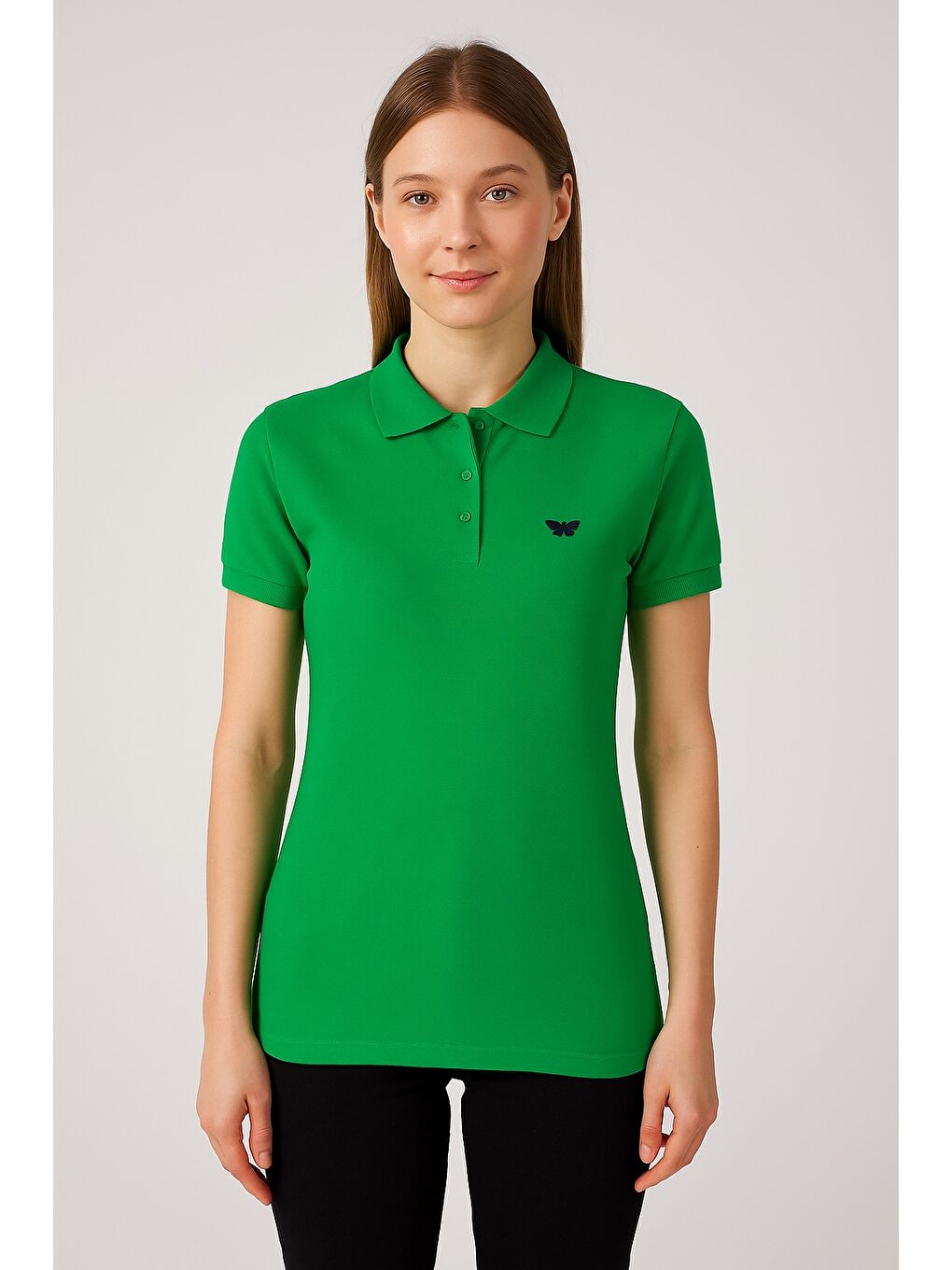 Yeşil Kadın Kısa Kollu Slim Fit Basic Polo Yaka Tişört