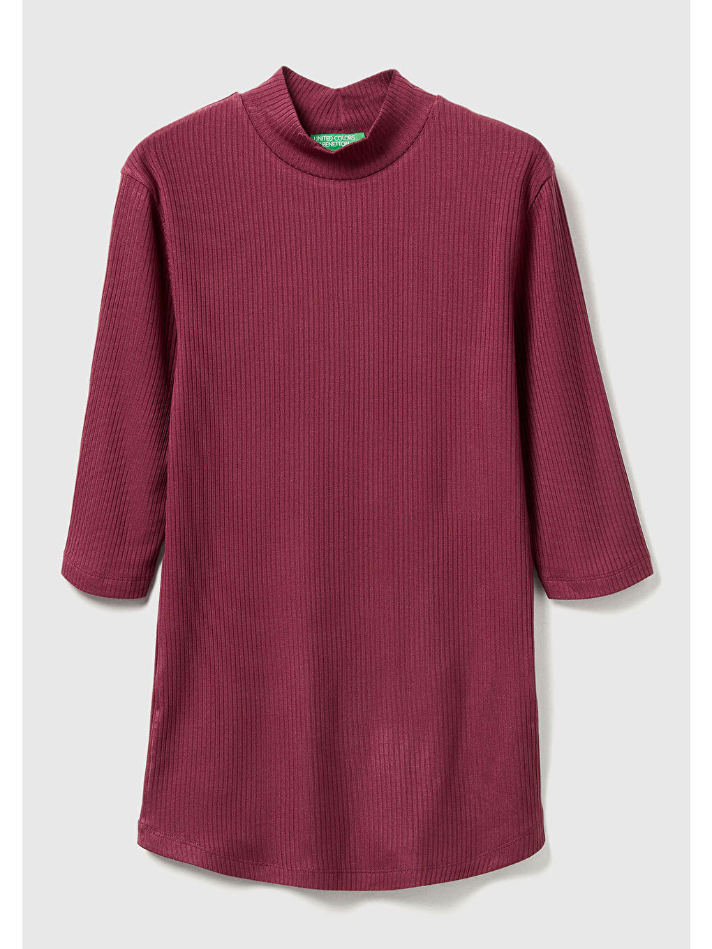 Kadın Mürdüm Liyosel Karşımlı Yarım Kol Slim Fit Dik Yaka T-Shirt-1