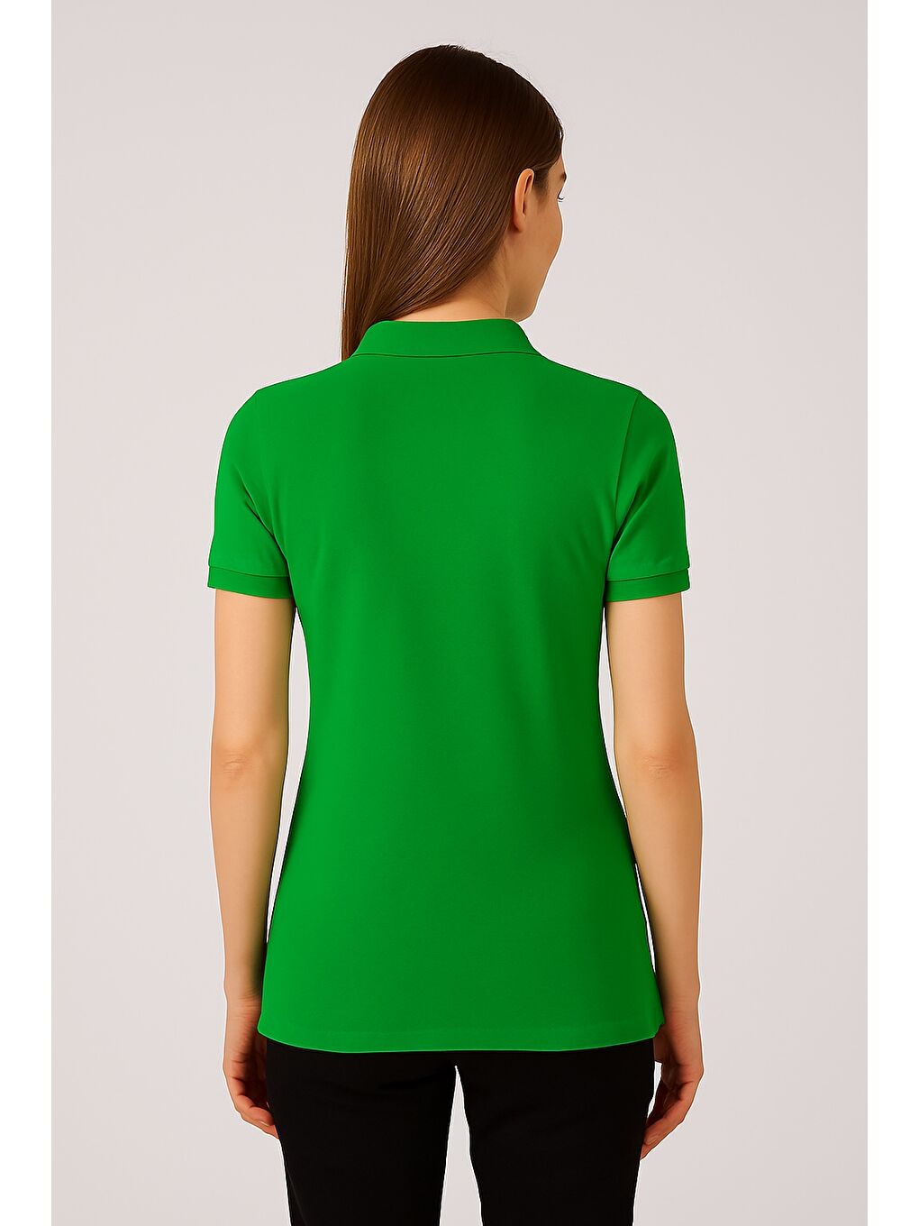 Yeşil Kadın Kısa Kollu Slim Fit Basic Polo Yaka Tişört-2
