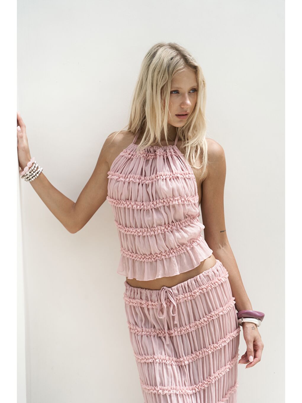 Sofi Transparan Pembe Crop Etek Takım