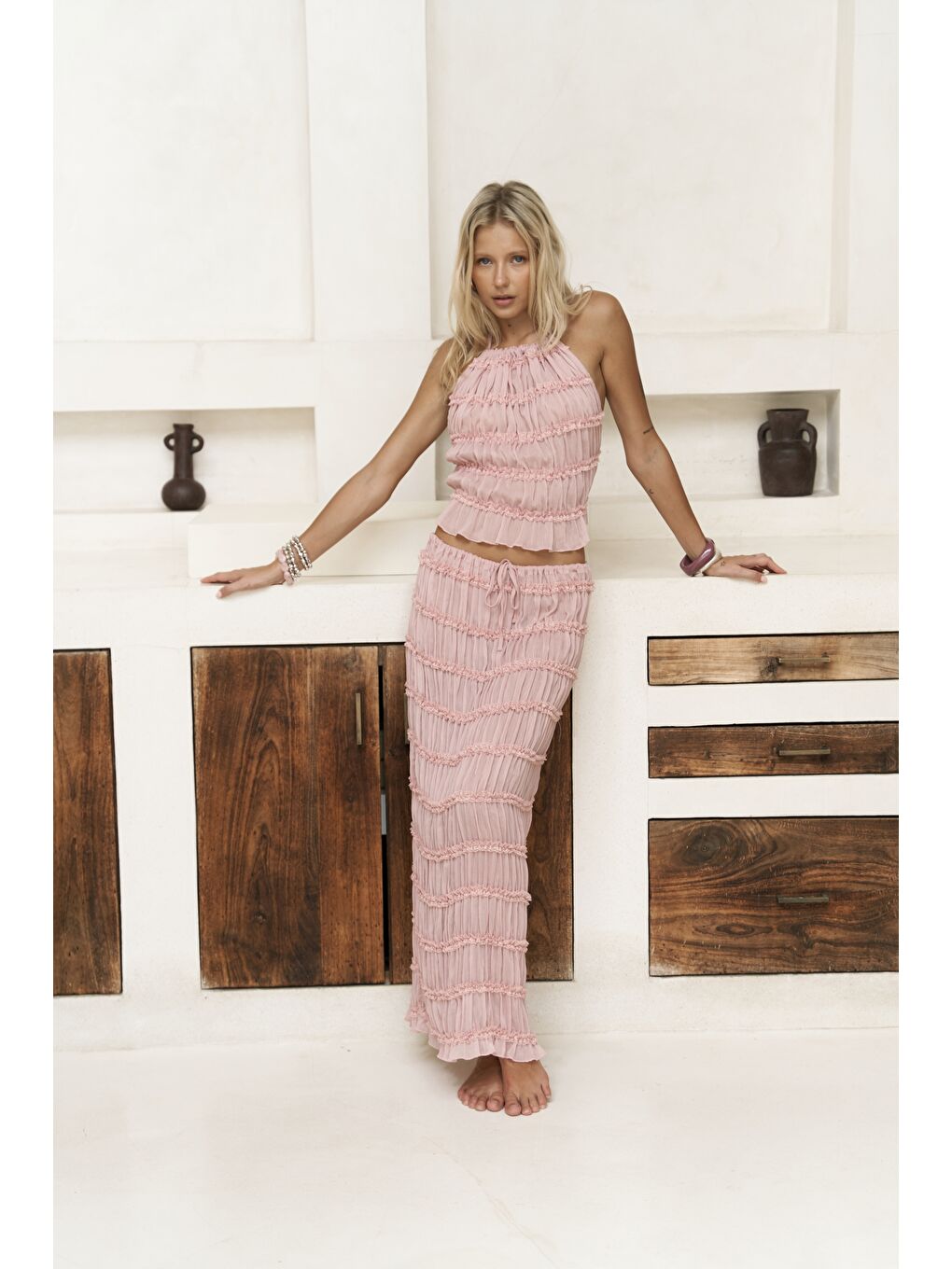 Sofi Transparan Pembe Crop Etek Takım-1