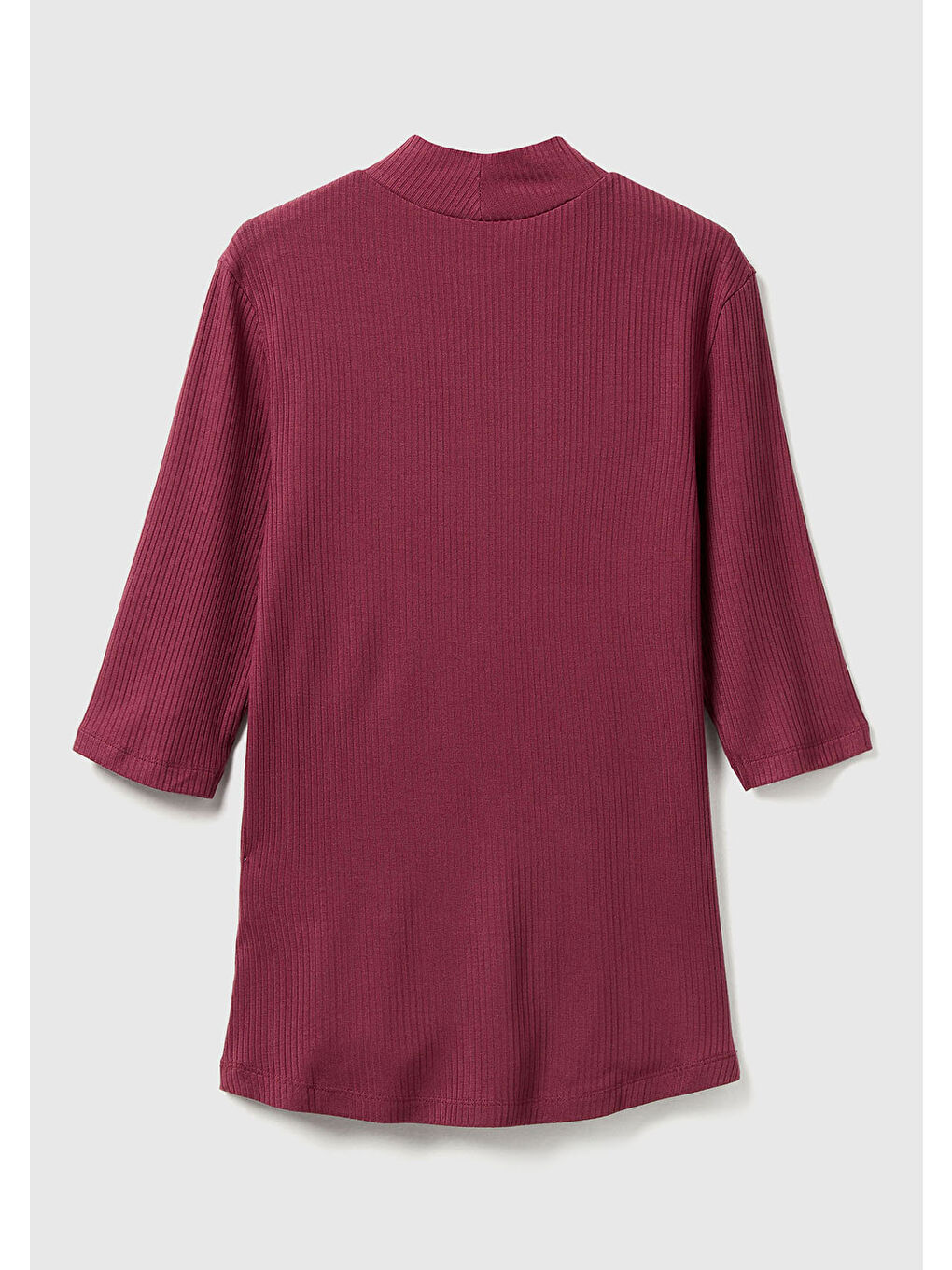 Kadın Mürdüm Liyosel Karşımlı Yarım Kol Slim Fit Dik Yaka T-Shirt-3