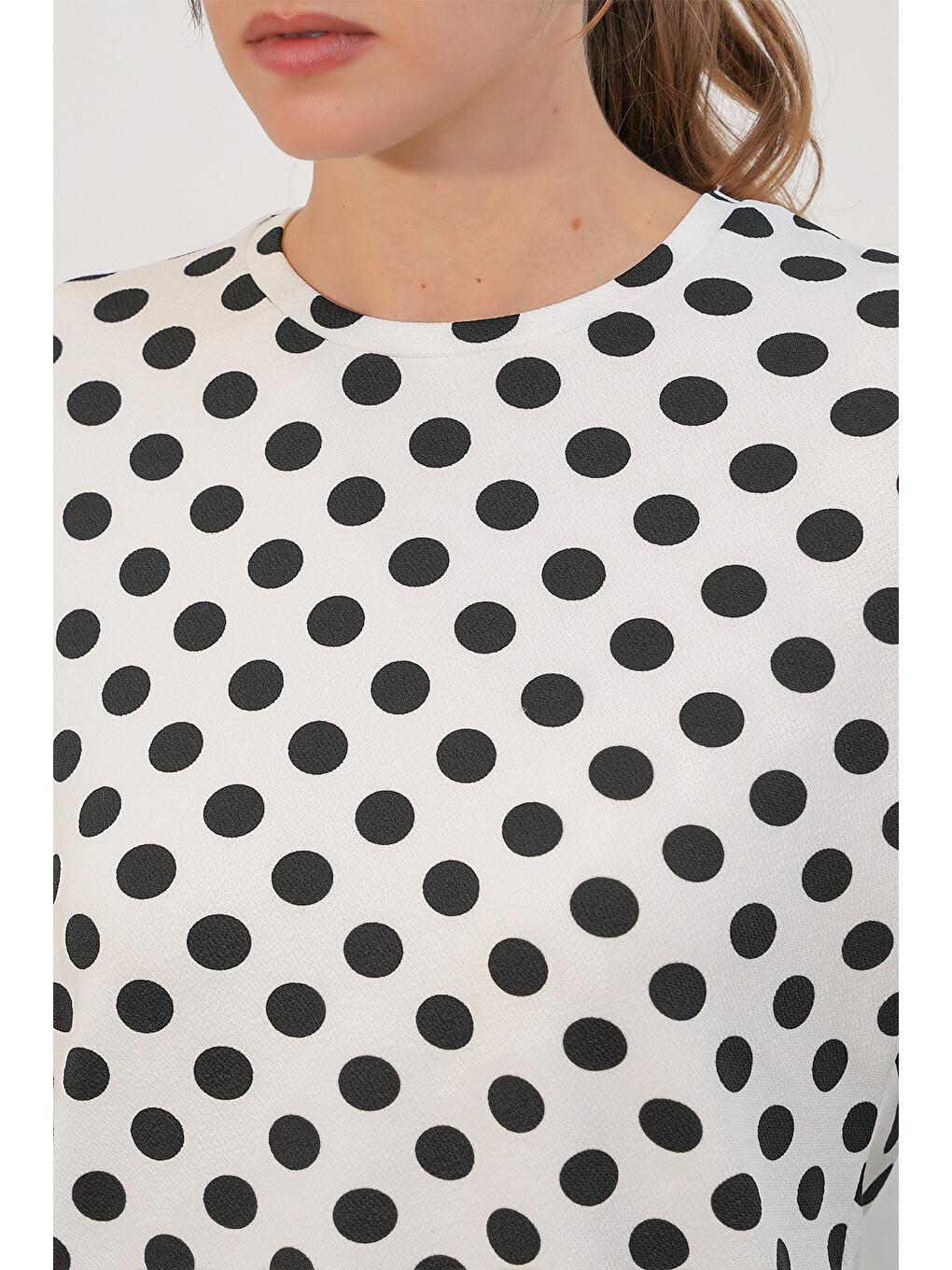Kadın Puantiyeli Oversize Bluz 40010 - Beyaz-3