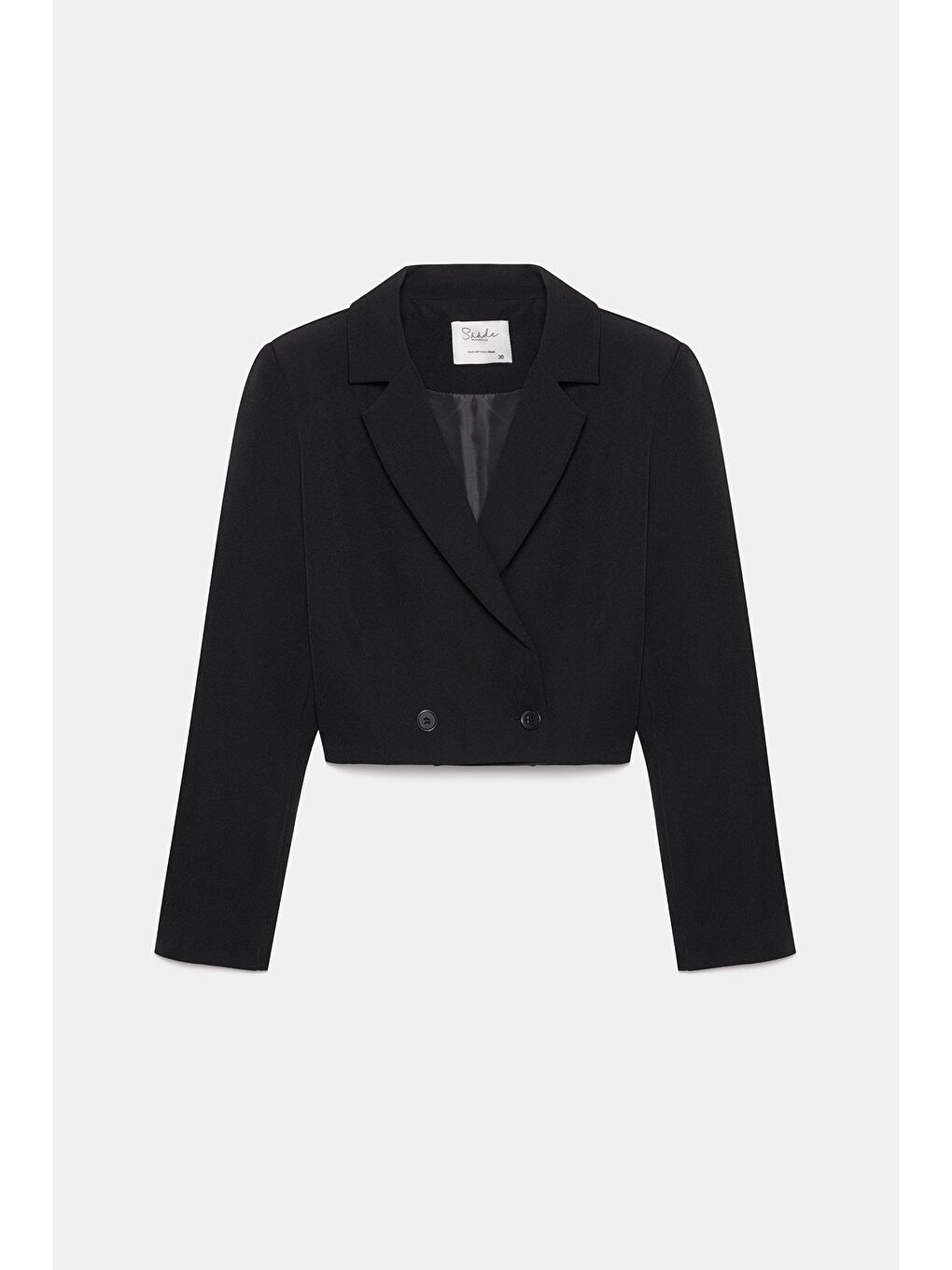 Siyah Kadın Regular Fit Kruvaze Kapama Dokuma Crop Blazer Ceket -Şık & Spor-5