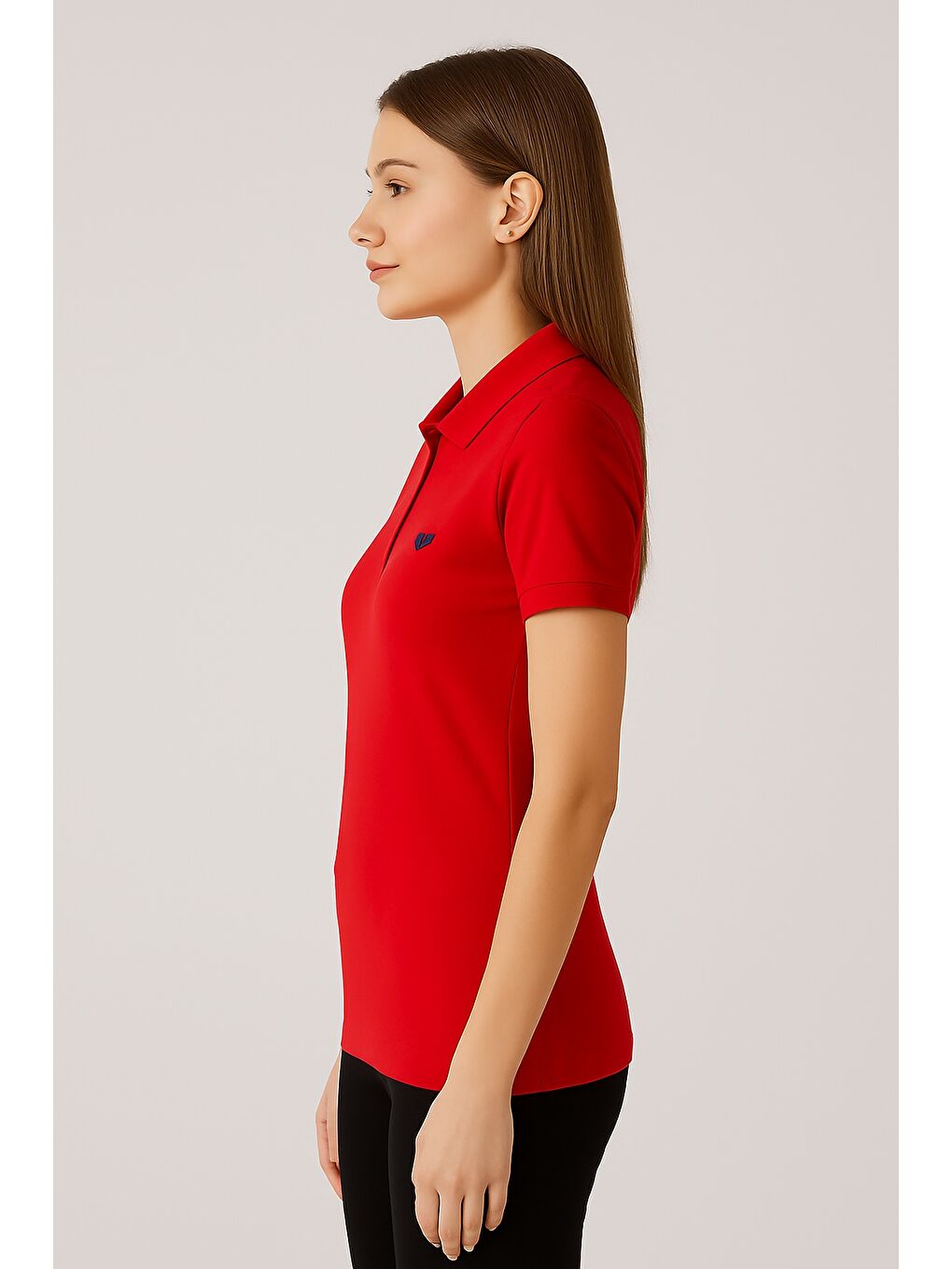 Kırmızı Kadın Kısa Kollu Slim Fit Basic Polo Yaka Tişört-1