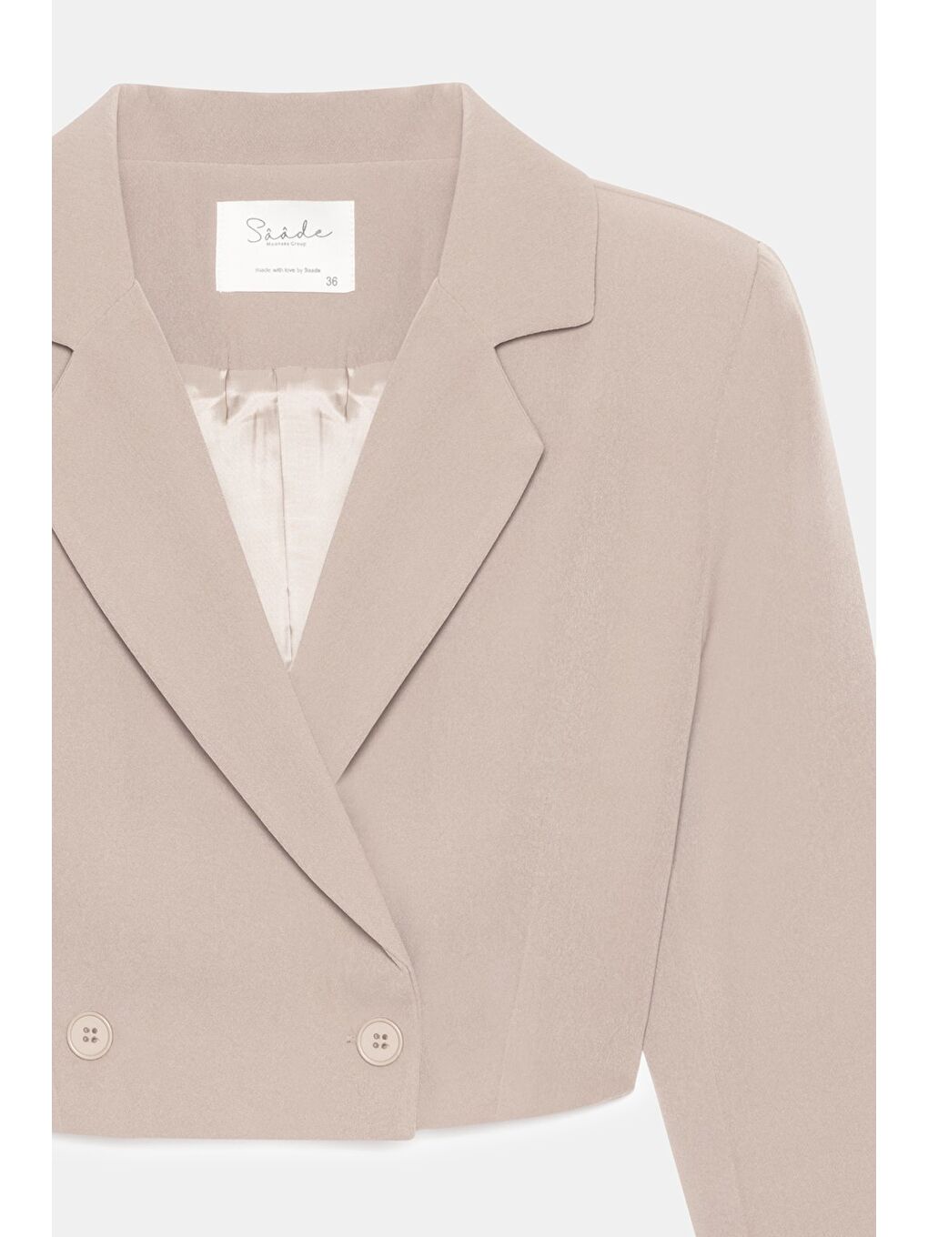 Bej Taş Kadın Regular Fit Kruvaze Kapama Dokuma Crop Blazer Ceket -Şık & Spor-1