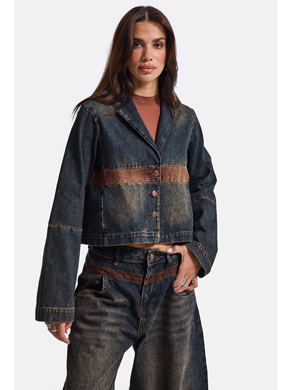 Mavi Kadın Koyu Jean 2w6-8 Oversize Kemer Boy Tasarım Denim Ceket-4