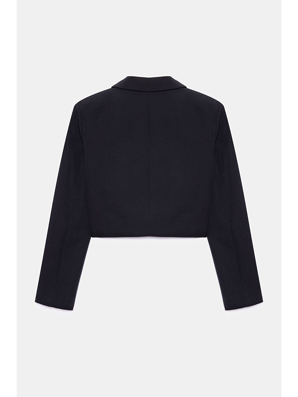Siyah Kadın Regular Fit Kruvaze Kapama Dokuma Crop Blazer Ceket -Şık & Spor-6