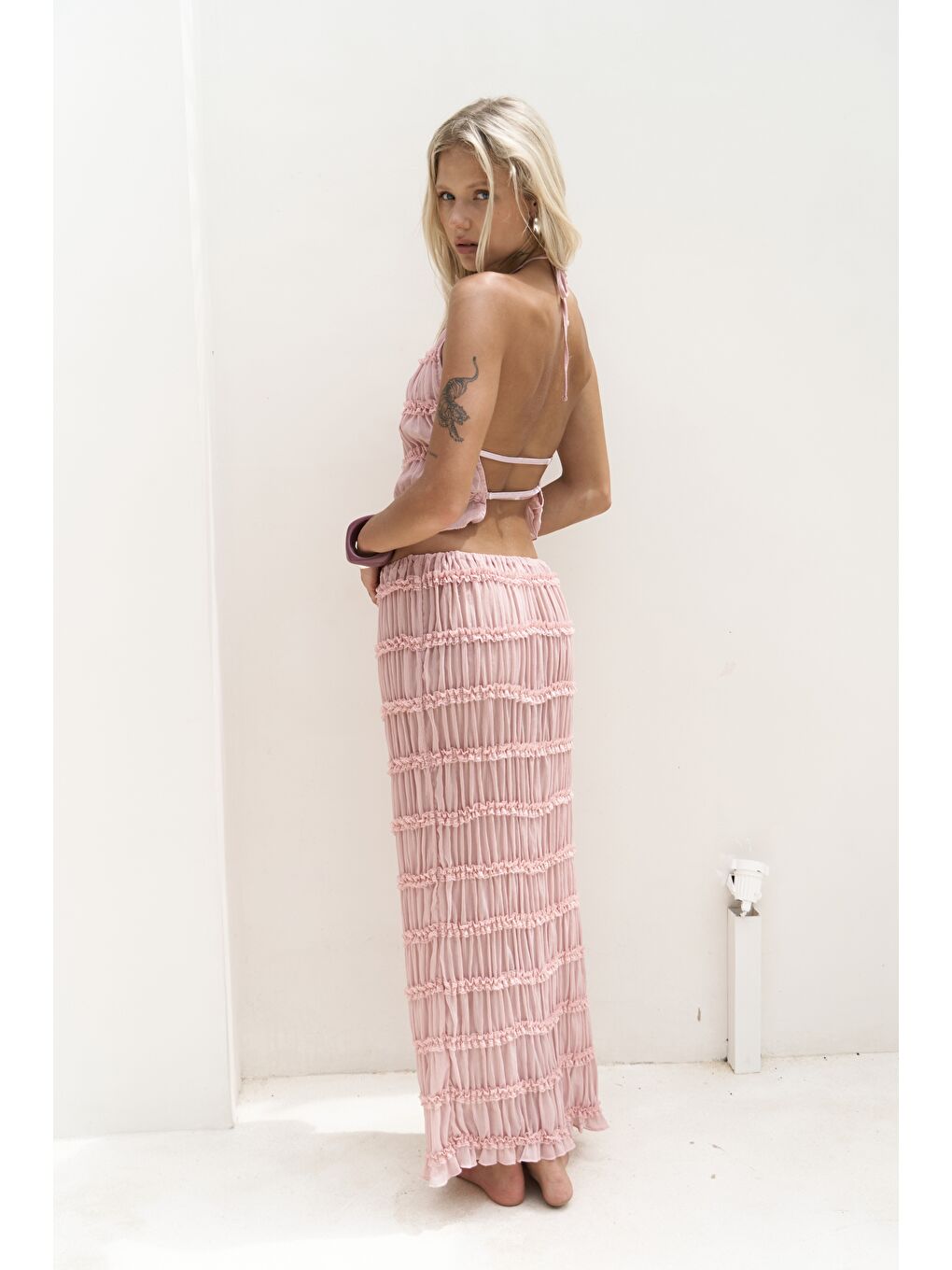 Sofi Transparan Pembe Crop Etek Takım-4