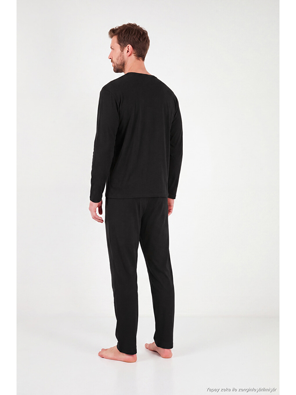 Siyah Minimal Baskılı Pamuklu Uzun Kollu Pijama Takımı 6575005-6