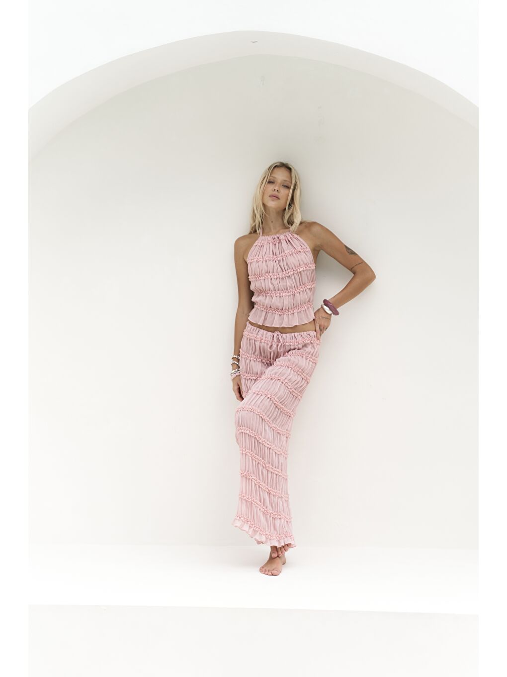 Sofi Transparan Pembe Crop Etek Takım-5