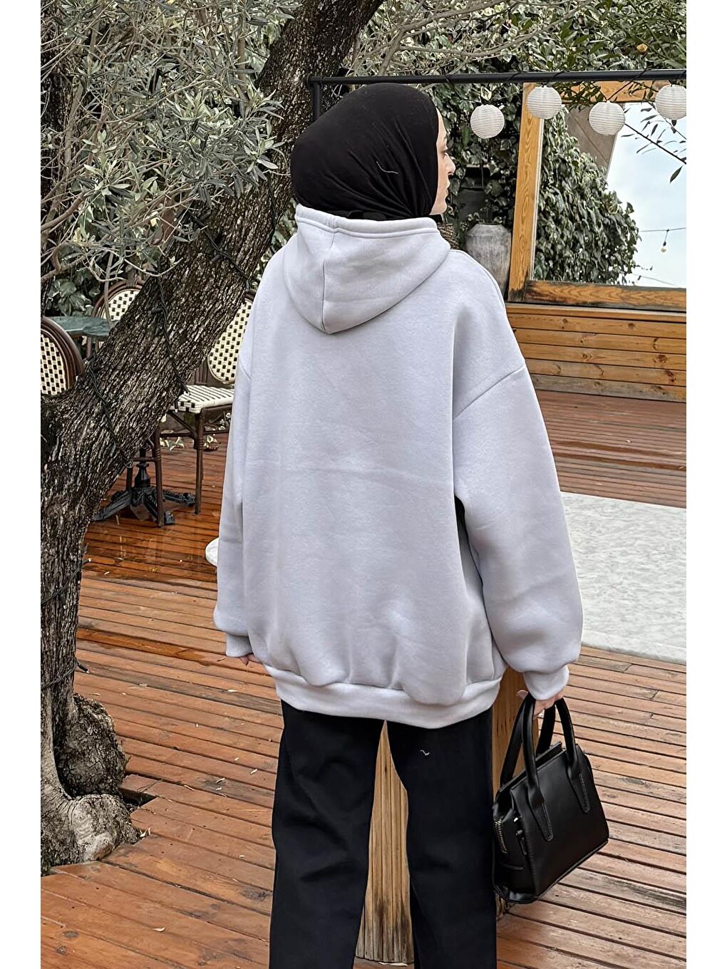 Üç İplik Kanguru Cep Sweatshirt Açık Gri-3