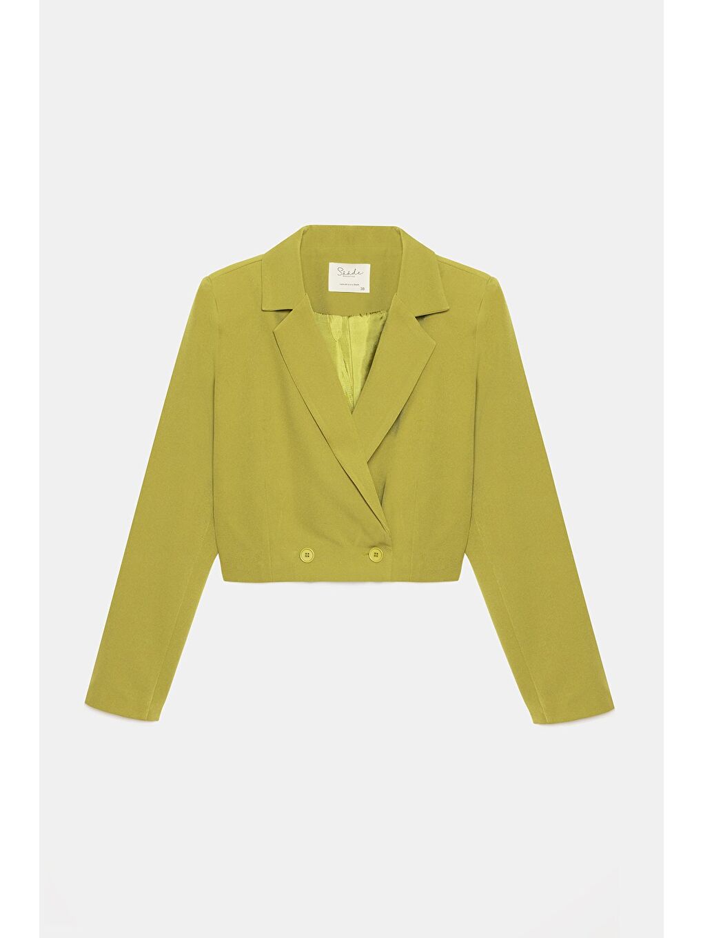 Yağ Yeşili Kadın Regular Fit Kruvaze Kapama Dokuma Crop Blazer Ceket -Şık & Spor
