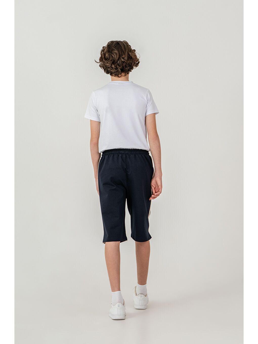 Lacivert New York State College Baskılı Yanlar Biye Şeritli Erkek Çocuk Şort-4