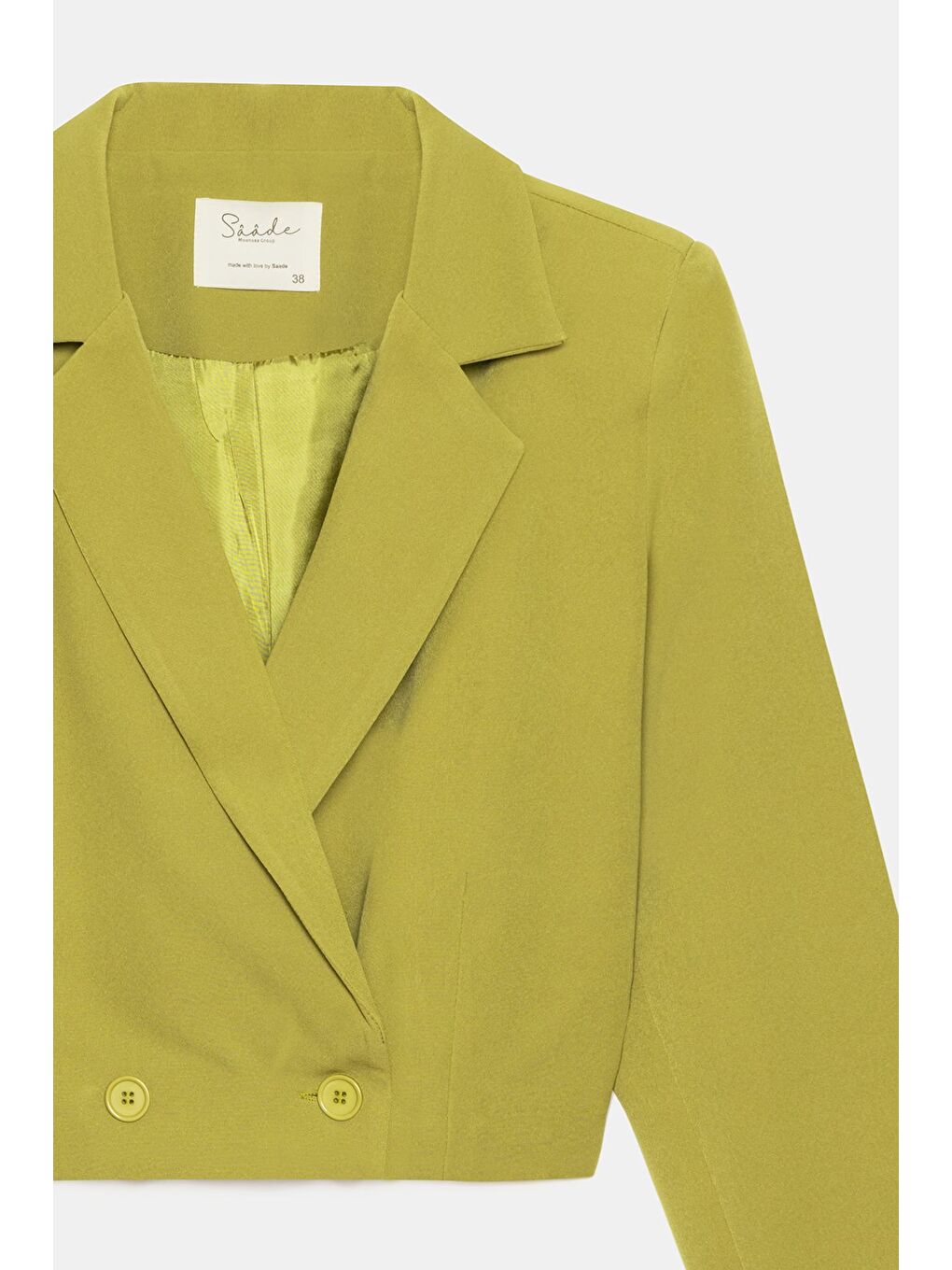 Yağ Yeşili Kadın Regular Fit Kruvaze Kapama Dokuma Crop Blazer Ceket -Şık & Spor-1