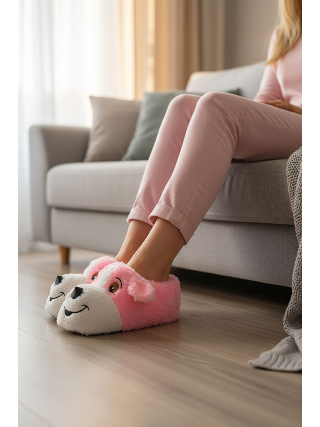 Pembe Köpek Desenli Unisex Panduf 26K001-2