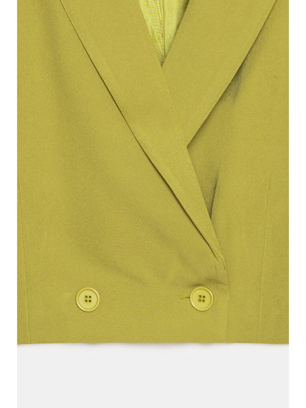 Yağ Yeşili Kadın Regular Fit Kruvaze Kapama Dokuma Crop Blazer Ceket -Şık & Spor-2