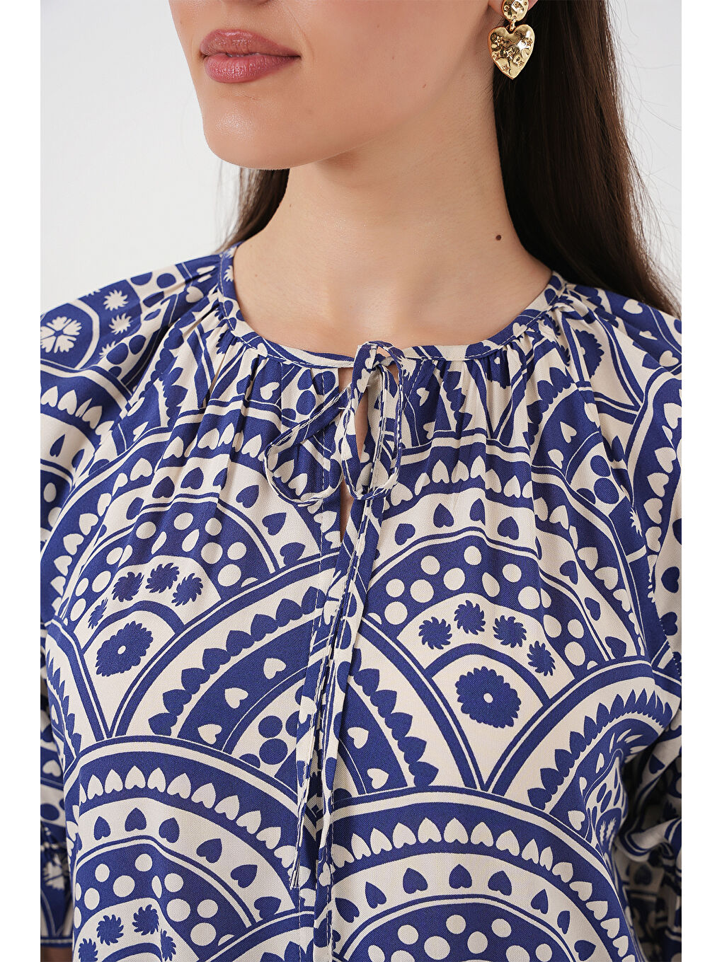 Kadın Kısa Kol Desenli Elbise 2553 - İndigo-4