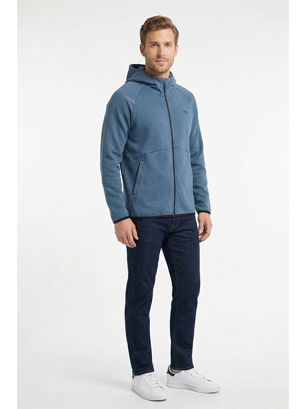 Erkek İçi Şardonlu Kapüşonlu Pamuklu Sweatshirt 7087 İndigo-1