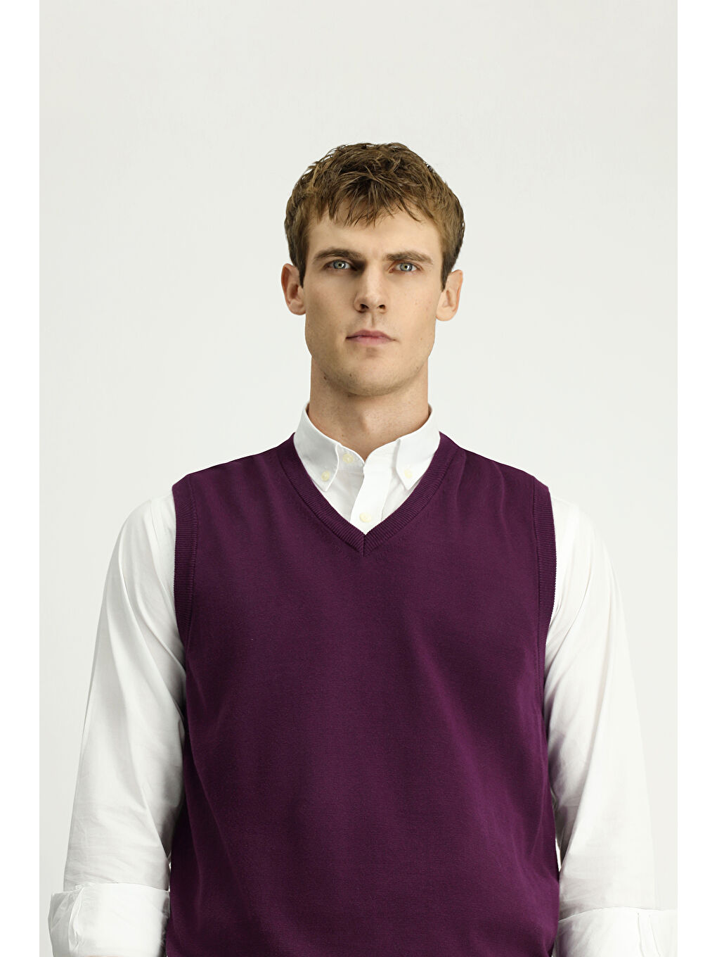 Bordo V Yaka Pamuklu Kaşmir Triko Süveter-2