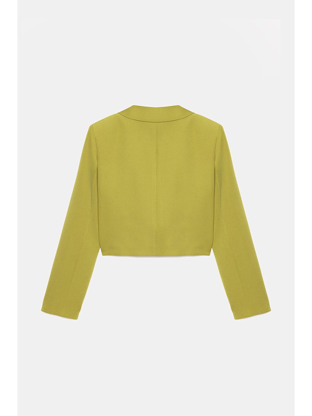 Yağ Yeşili Kadın Regular Fit Kruvaze Kapama Dokuma Crop Blazer Ceket -Şık & Spor-4