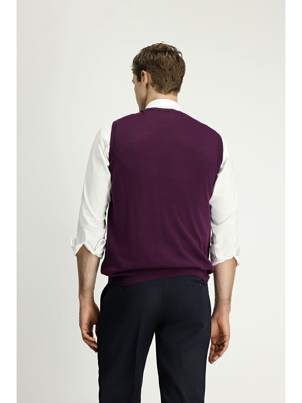 Bordo V Yaka Pamuklu Kaşmir Triko Süveter-3