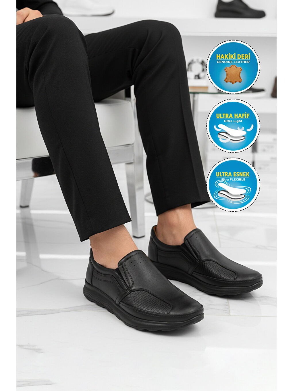 Premium Siyah Hakiki Deri Erkek Casual Ayakkabı 505 M-2