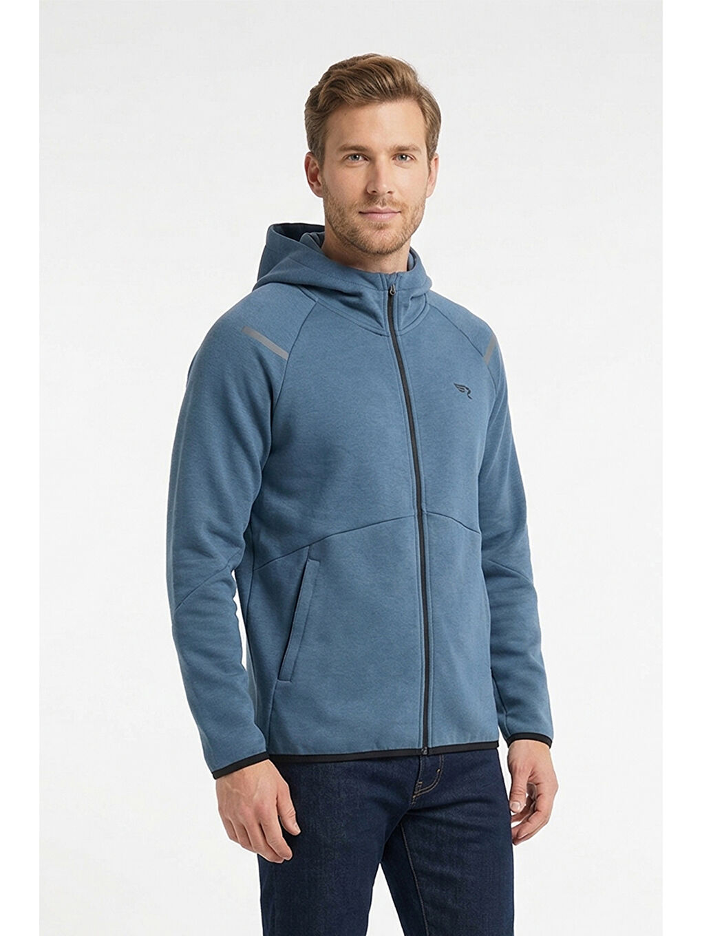 Erkek İçi Şardonlu Kapüşonlu Pamuklu Sweatshirt 7087 İndigo-2