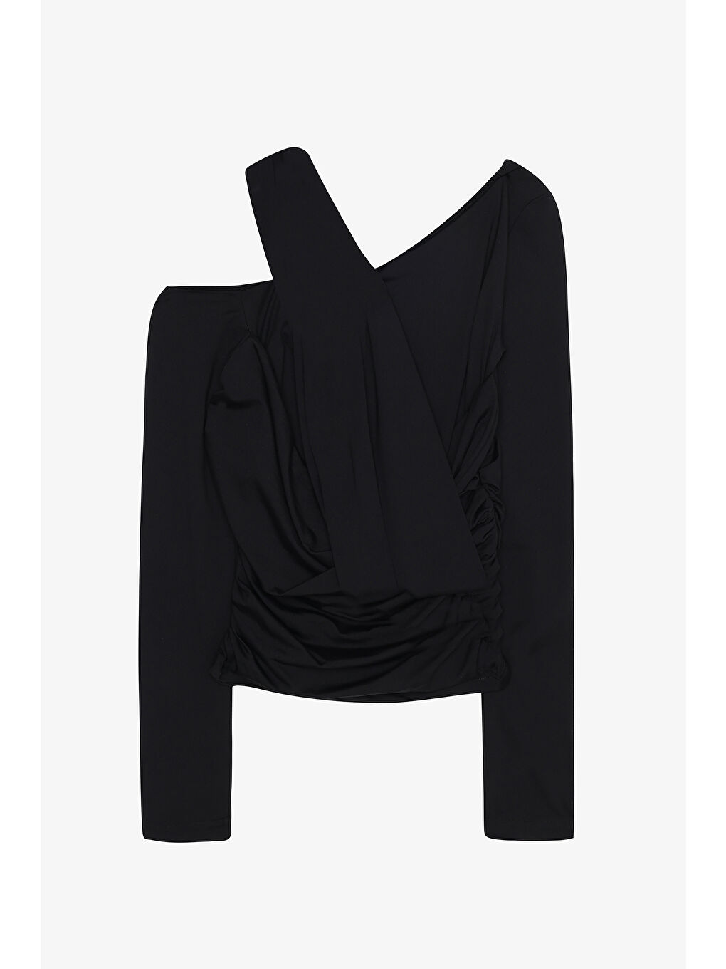 Drapeli Asimetrik Düğümlü Bluz Siyah