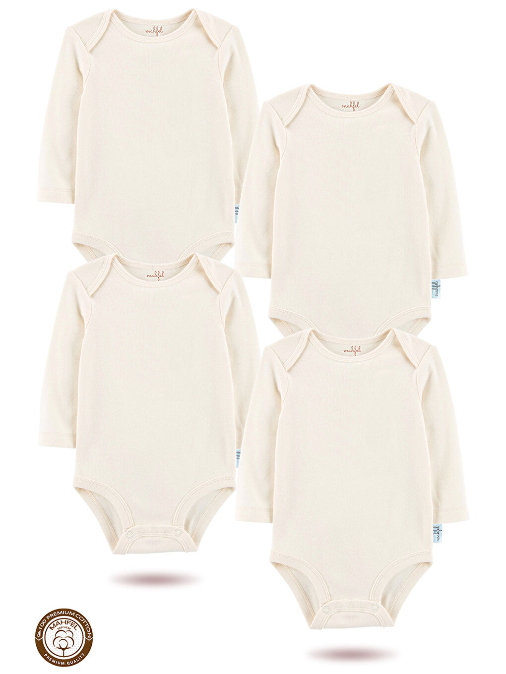 Ekru %100 Pamuklu 4'lü Baskısız Çıtçıtlı Bebek Body Zıbın FS