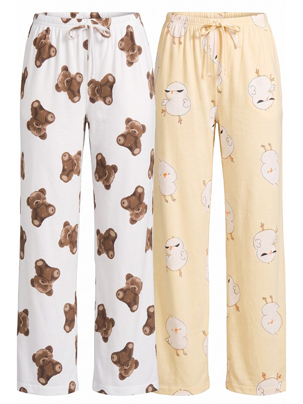 Kahverengi 2'li Fiyonk Desenli Yumuşak Tuşe Kışlık Örme Tek Alt Pijama Altı 8074-1