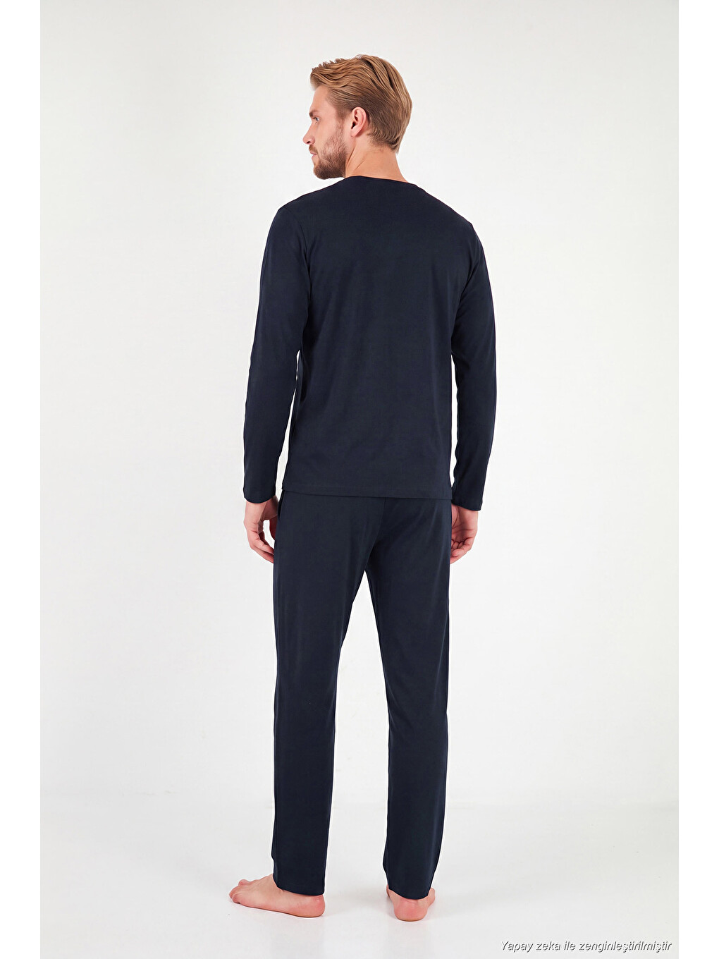 Lacivert Minimal Baskılı Pamuklu Uzun Kollu Pijama Takımı 6575005-6