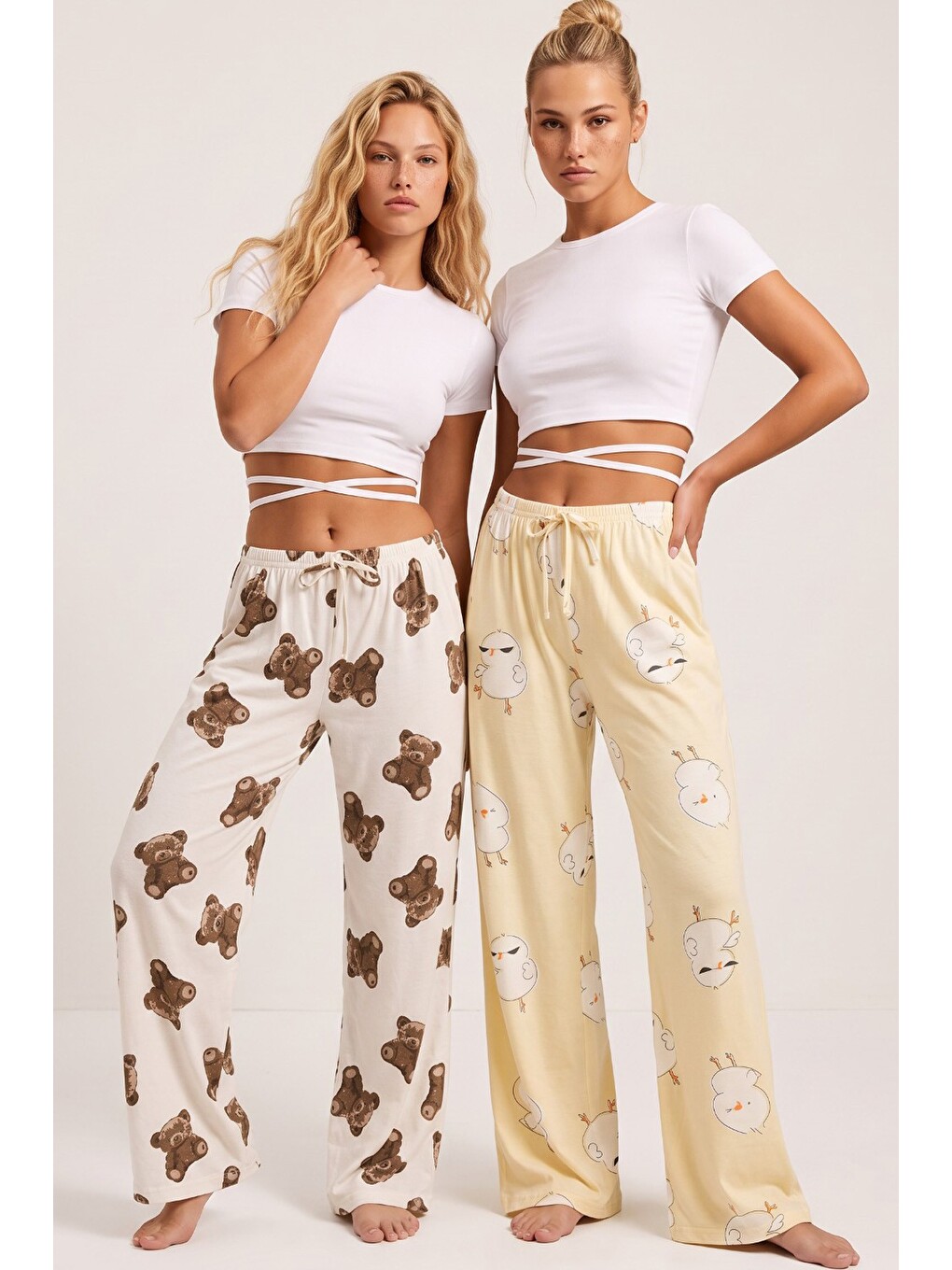 Kahverengi 2'li Fiyonk Desenli Yumuşak Tuşe Kışlık Örme Tek Alt Pijama Altı 8074-2