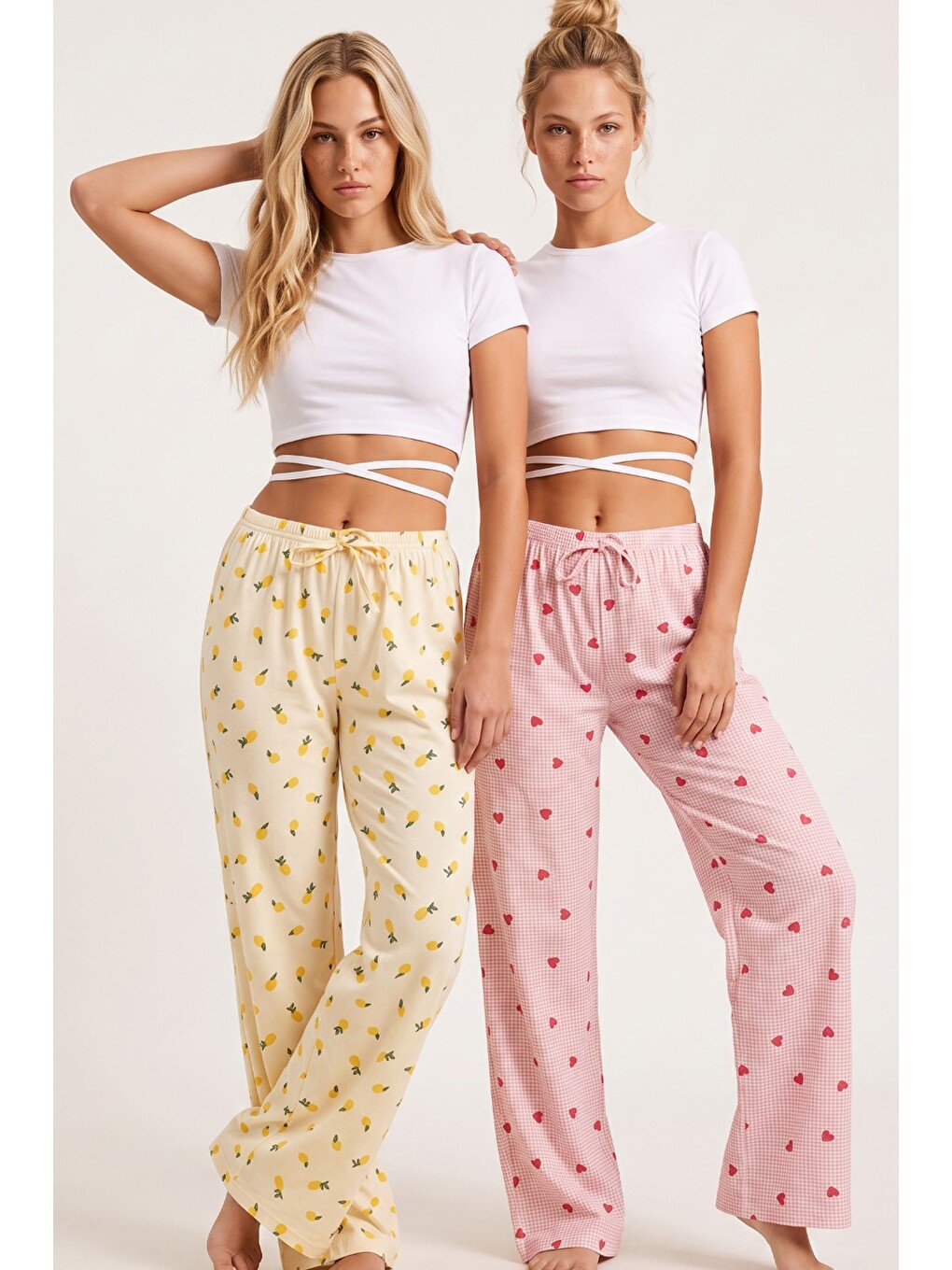 Pembe 2'li Fiyonk Desenli Yumuşak Tuşe Kışlık Örme Tek Alt Pijama Altı 8074-2