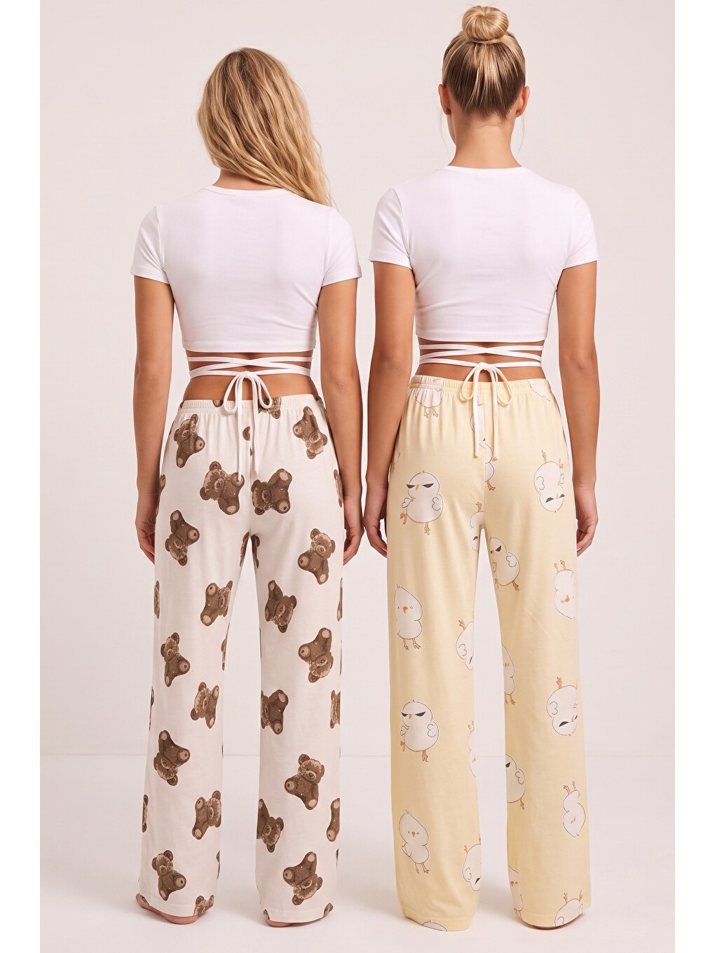 Kahverengi 2'li Fiyonk Desenli Yumuşak Tuşe Kışlık Örme Tek Alt Pijama Altı 8074-3