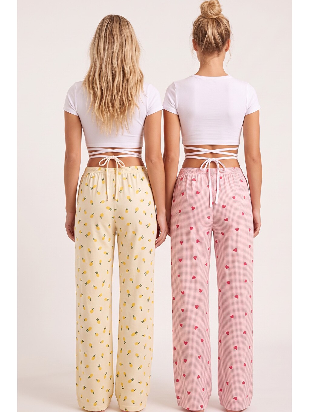 Pembe 2'li Fiyonk Desenli Yumuşak Tuşe Kışlık Örme Tek Alt Pijama Altı 8074-3