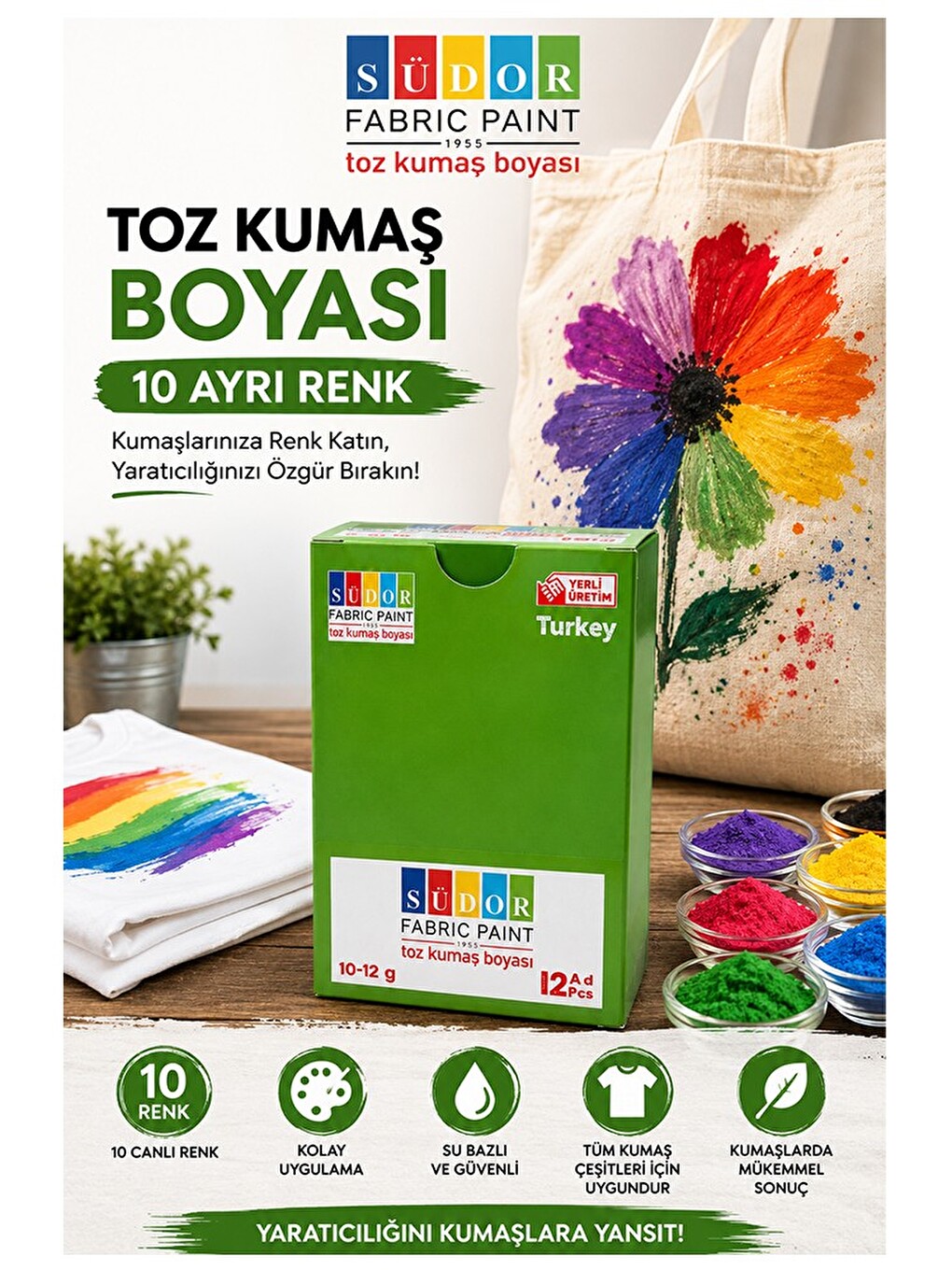 Siyah Kumaş Boyası Toz 12 Gr 1 Adet Südor Toz Kumaş Boyası Jean Pantalon Gömlek Tişört Tekstil Kumaş-3