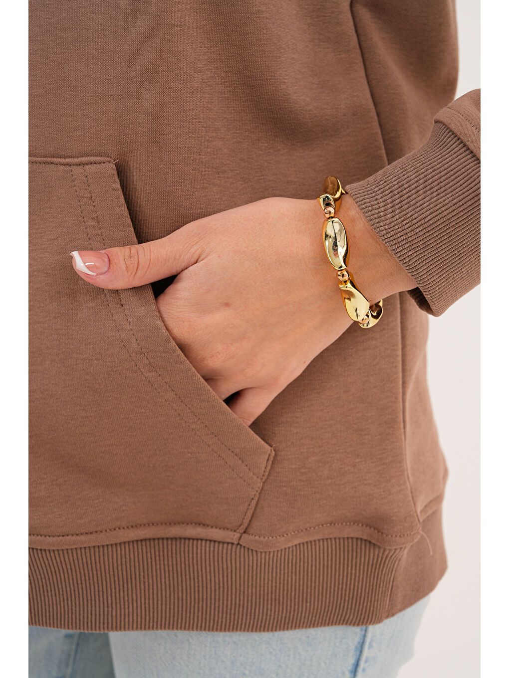 Kahverengi Unisex %100 Pamuk Basic Premium Kapüşonlu Sweatshirt-3