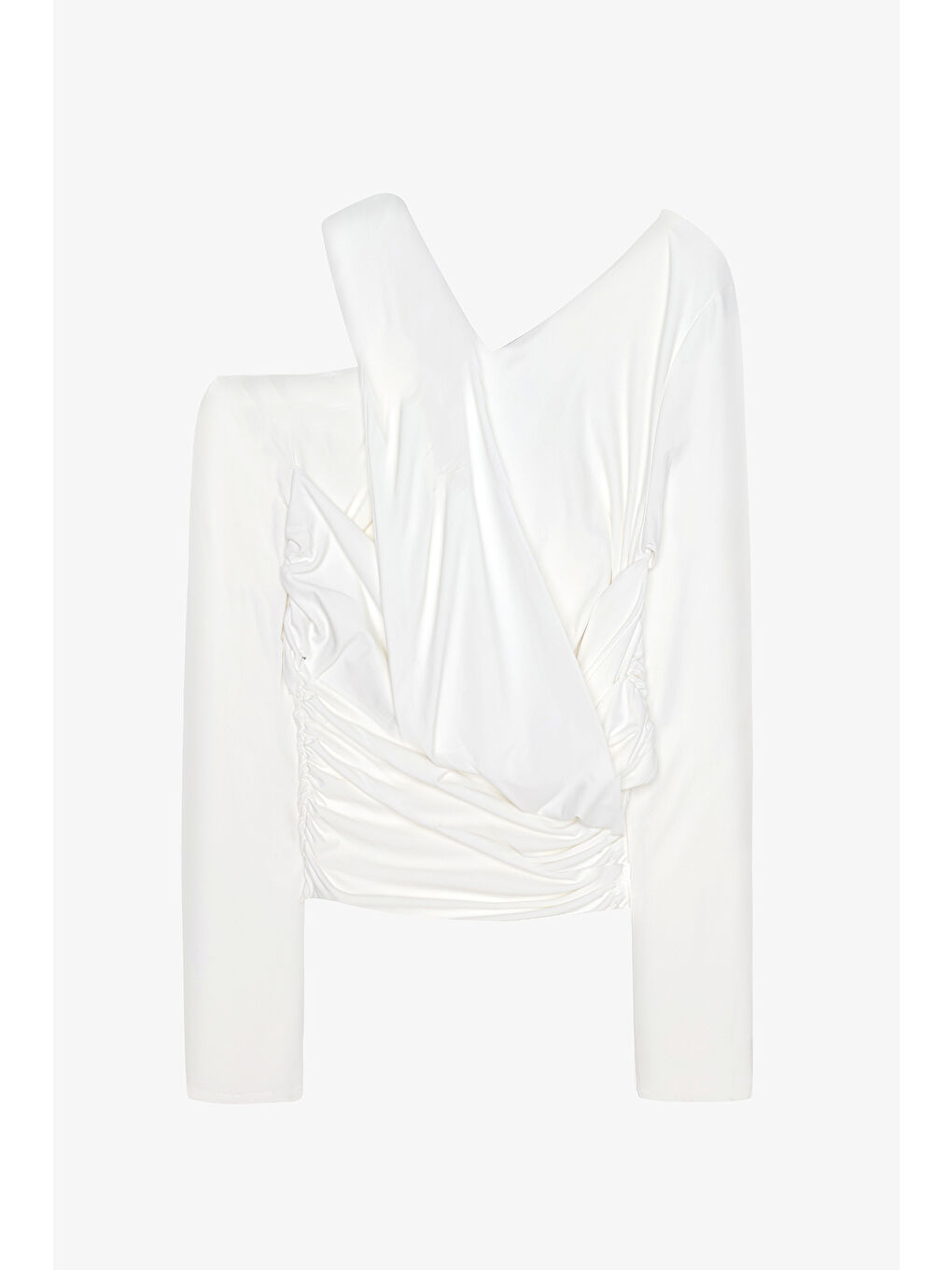 Drapeli Asimetrik Düğümlü Bluz Ekru