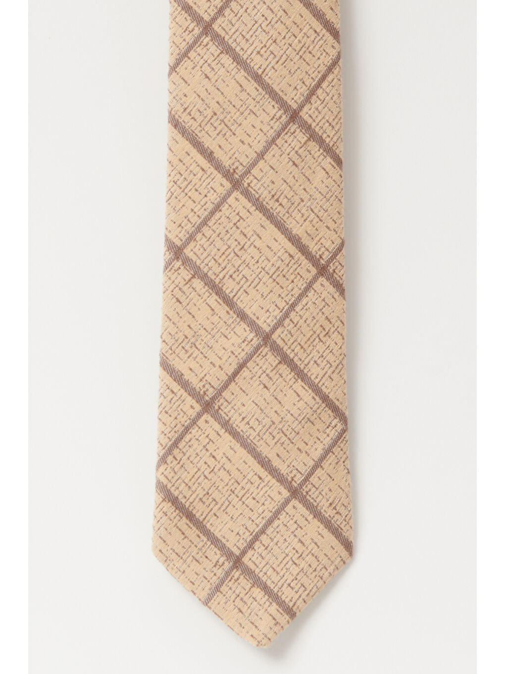 Erkek Bej-Kahve %100 Yün Desenli Kravat-1