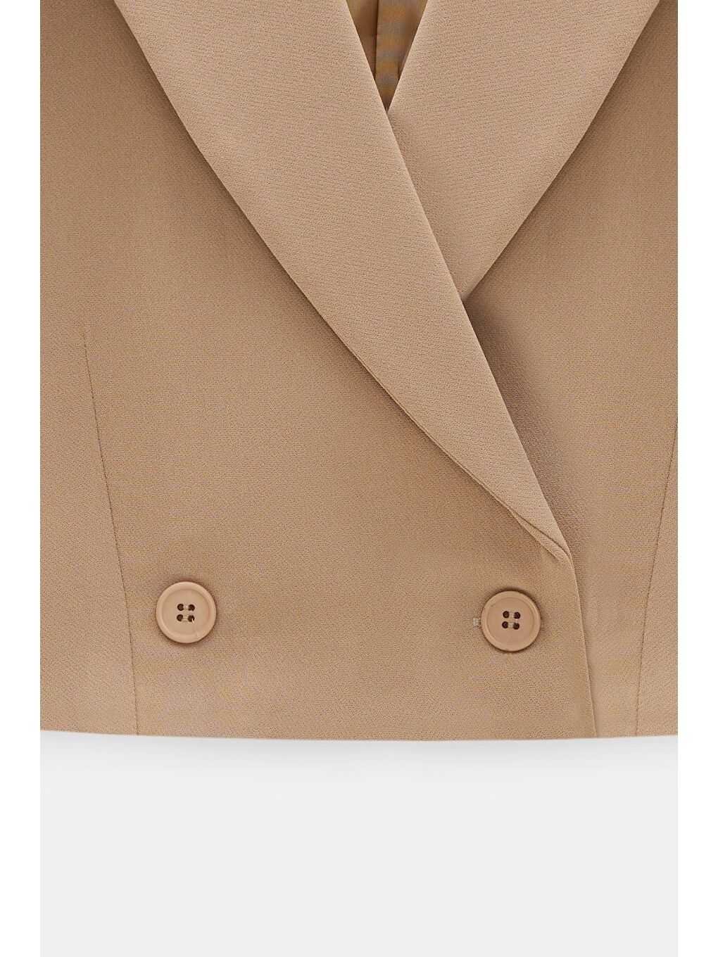 Bej Vizon Kadın Regular Fit Kruvaze Kapama Dokuma Crop Blazer Ceket -Şık & Spor-2